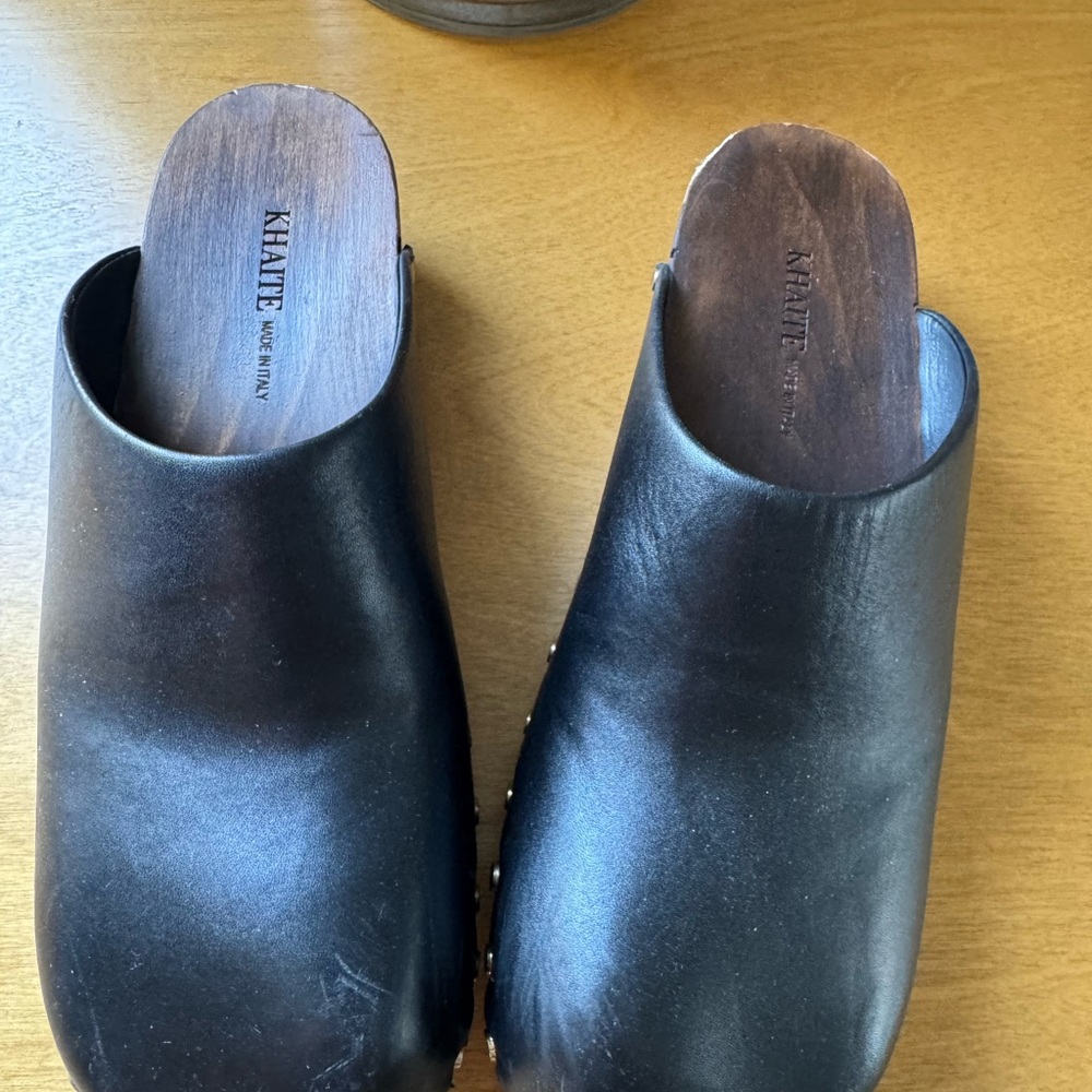 Khaite Women's Black Leather Clogs